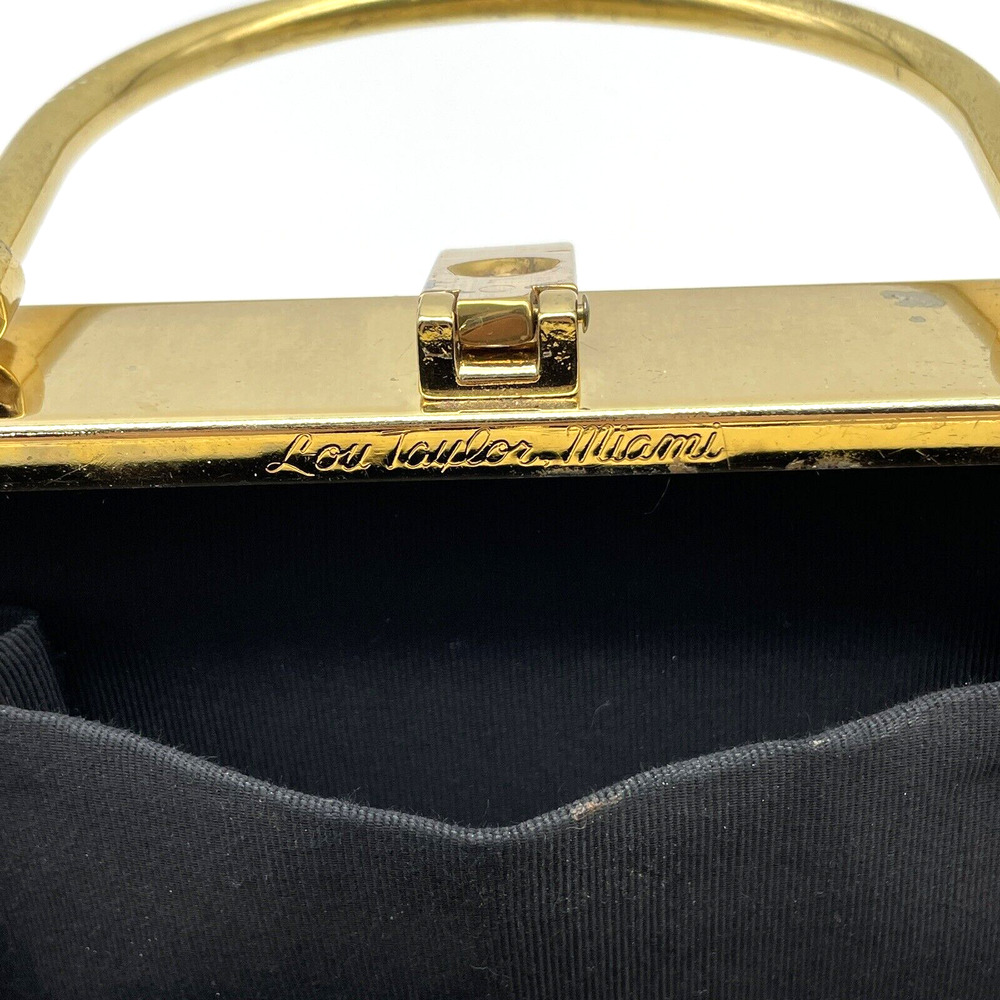 Vtg 70s Lou Taylor Miami Gold On Gold Art Deco Padded Frame Box Handbag Purse - Picture 9 of 12